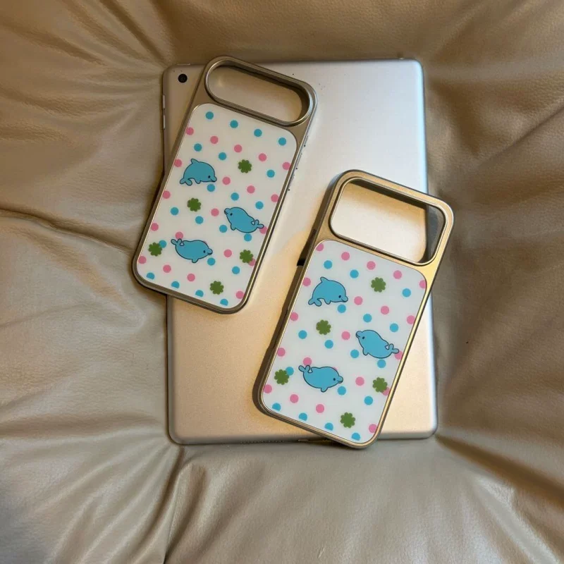 Ins Cute Retro Penguin Color Polka Dots Green Flowers Phone Case For Samsung S26 PLUS 25 EDGE 24 FE 23 ULTRA Dustproof Y2K Cover
