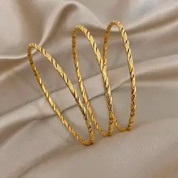 1pc/3pcs Irregular Textured Bracelets For Women Simple Gold Plated Stainless Steel Wristband Bangle Smooth Jewelry Accessories