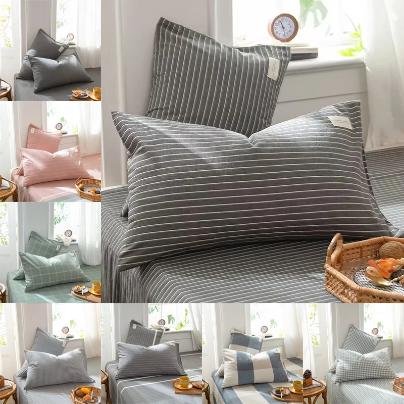 

1 Pair Plaid Striped 100% Cotton Canvas Cushion Cover Pillow Case Chair Sofa Home Decor Throw Pillow Cover 30x50/40x60/48x74cm