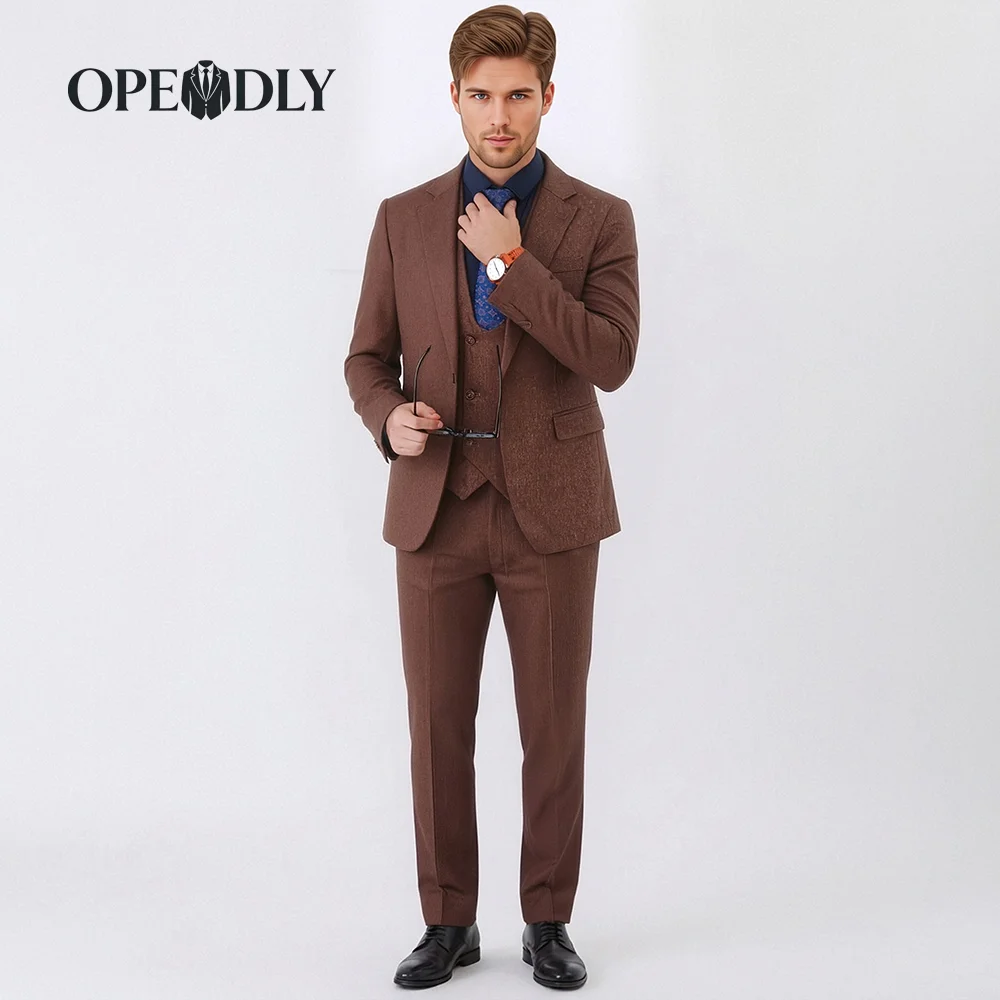 

OPEODLY Men's Slim Fit 3 Piece Tuxedo Suit One Button Blazer Jacket Vest Pants Set for Formal Wedding And Business Occasions
