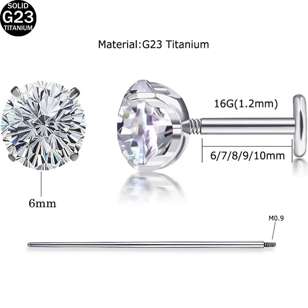 3Pcs Set 16G Hypoallergenic Stud Earrings for Sensitive Ears Implant Grade Titanium G23 Internally Threaded Flat Back Earrings
