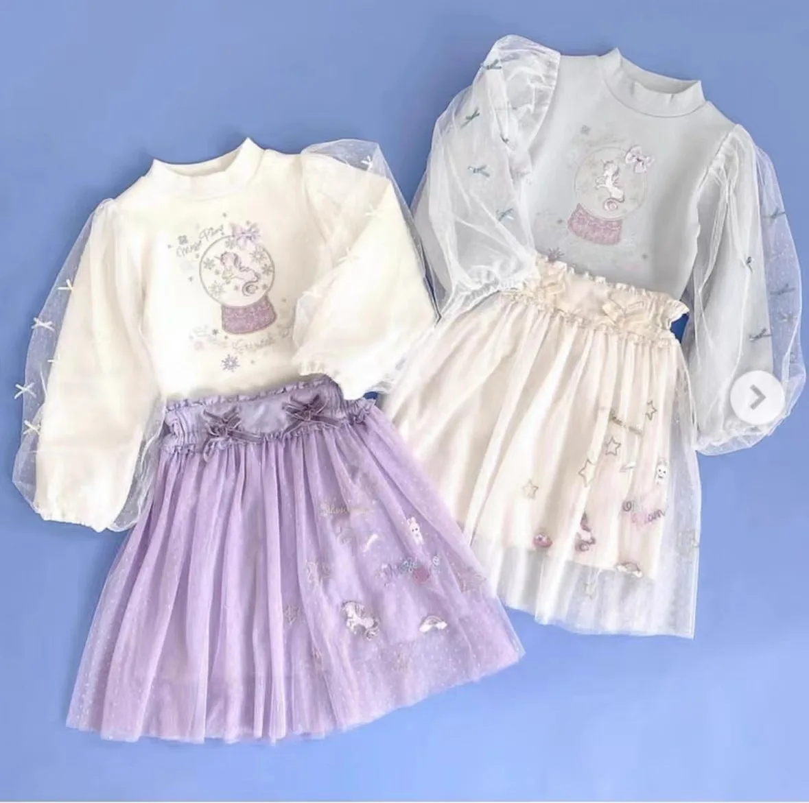 

Japanese Cartoon Mp Unicorn Crystal Ball Puff Sleeve Long Sleeve Sweatshirt + Mesh Skirt Mommy and Daughter Matching Clothes