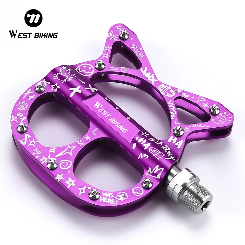 

WEST BIKING 3 Bearing Bicycle Pedal Cat-shaped Aluminum Alloy Anti Slip MTB Road Bike Pedal Anti Slip Pedal Bike Accessories