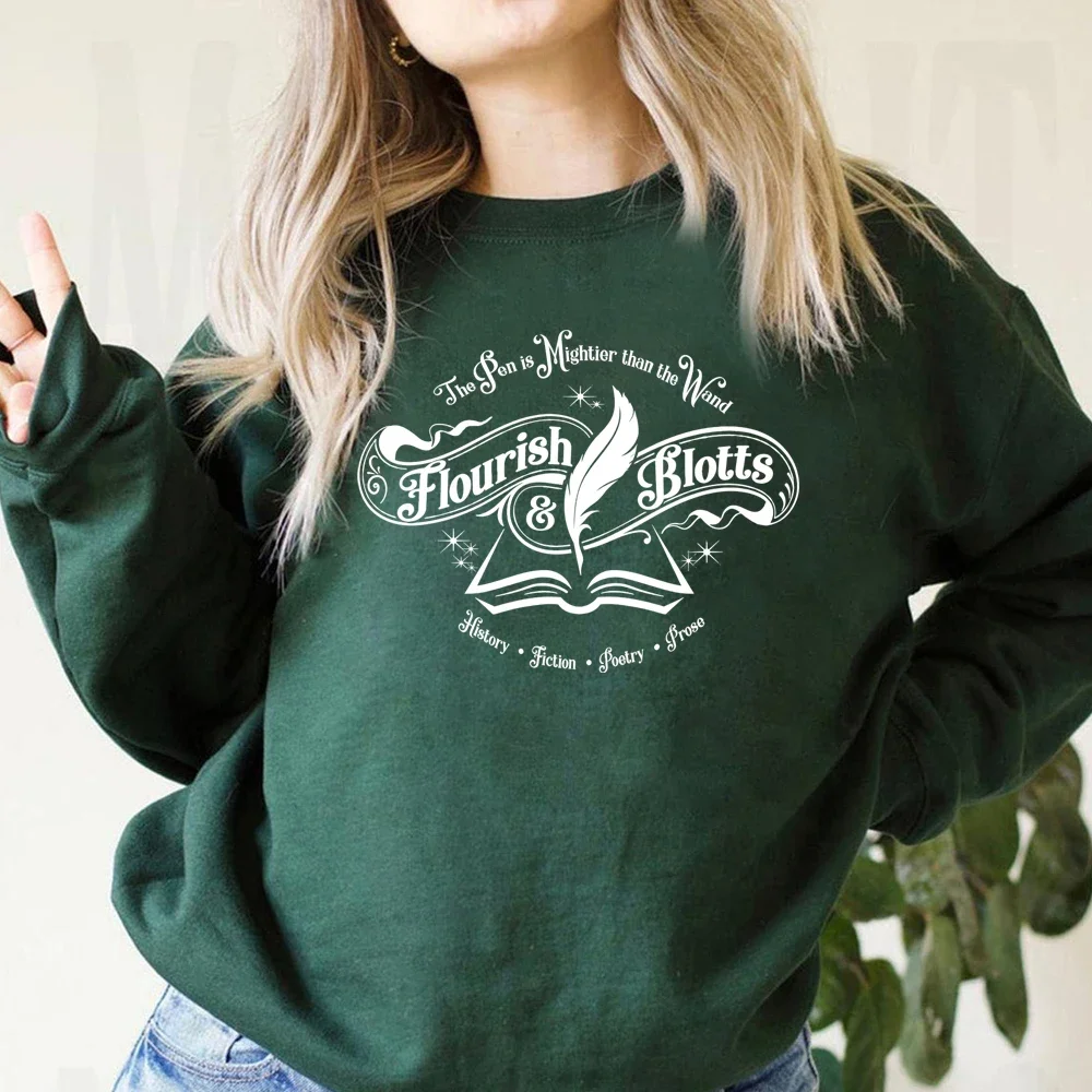 

Magic Movie HP Inspired Flourish and Blotts Sweatshirt Magic School Crewneck Sweatshirts Wizard World Jumper Vintge Bookish Tops