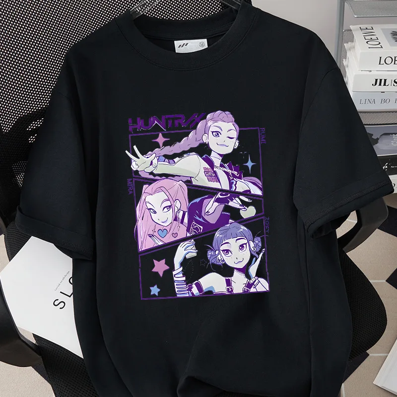 

Cartoon Kpop Witch Hunt Printed T-shirt Adult Loose Cotton T-shirt European and American Fashion T-shirt Loose