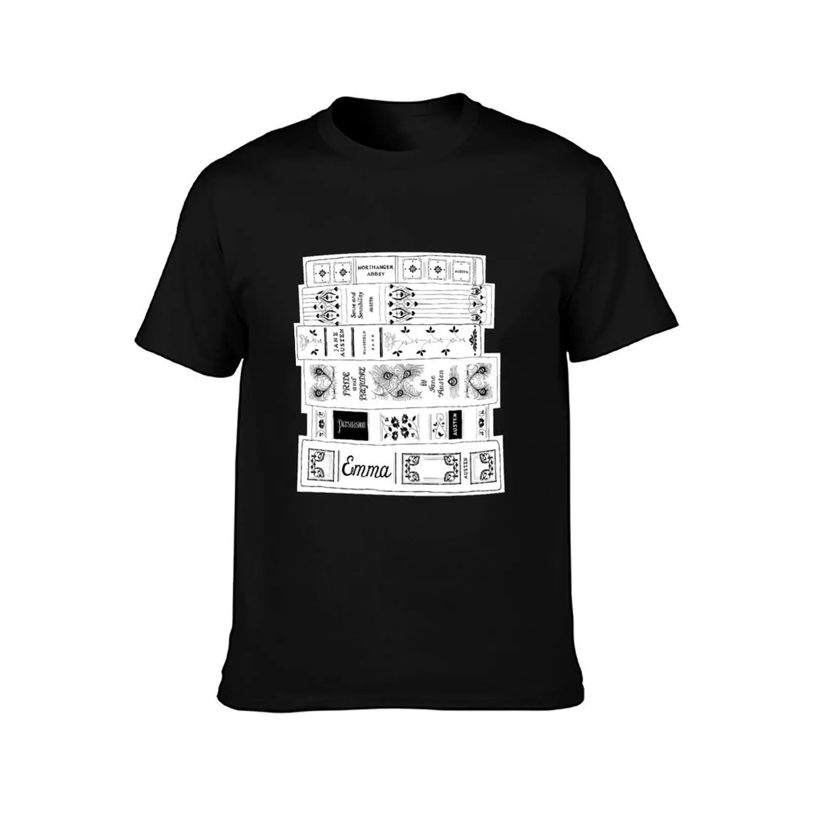 Jane Austen Book stack T-Shirt, Summer Casual Cotton Tee, Oversized Streetwear Tops, Vintage Graphic Print, Unisex Men Women