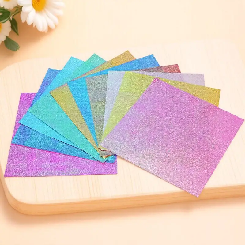 

100pcs Shiny Iridescent Folding Paper Colorful Square Craft Sheets For Diy Art Party Decor School Handicrafts Decoration