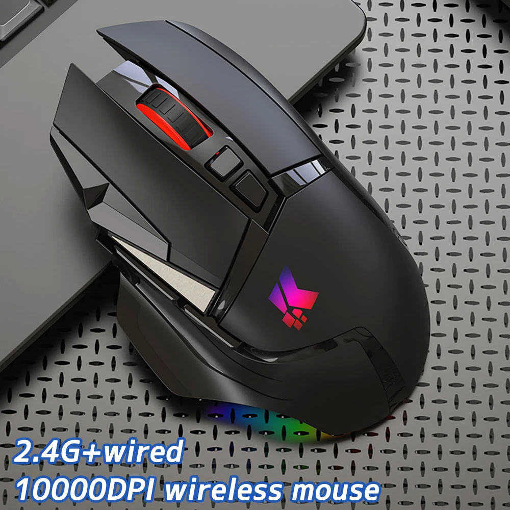 2.4G Wired Dual-Mode RGB Wireless Gaming Mouse Rechargeable   With Customizable Buttons 10000 DPI 7 Buttons 1000HZ Report Rate