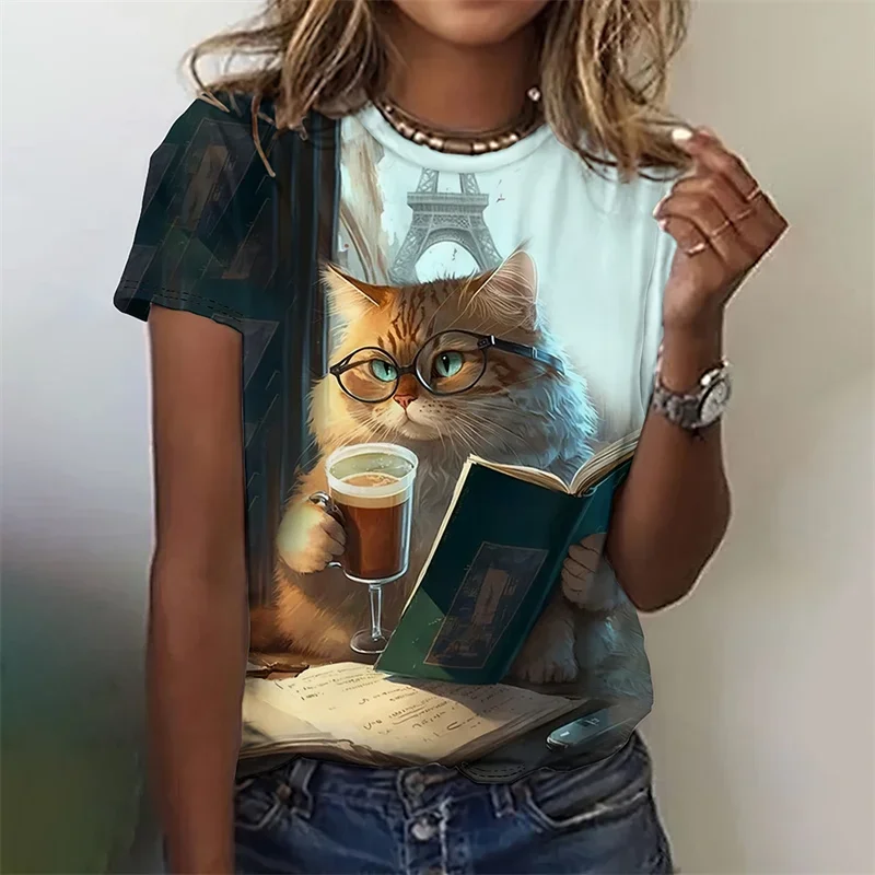 

3D Printed Artistic Cat TShirt for Women Plus Size Casual Short Sleeves Loose T Shirts ONeck Tops Funny Animal Pet Pattern Tees