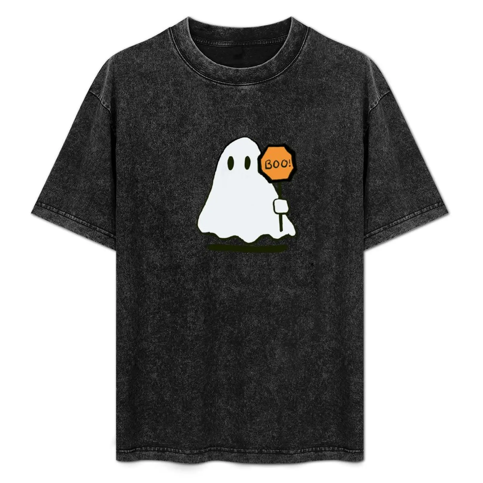 

Cute Ghost with Boo Sign Line Art T-Shirt Casual Street Style Short Sleeve Tee