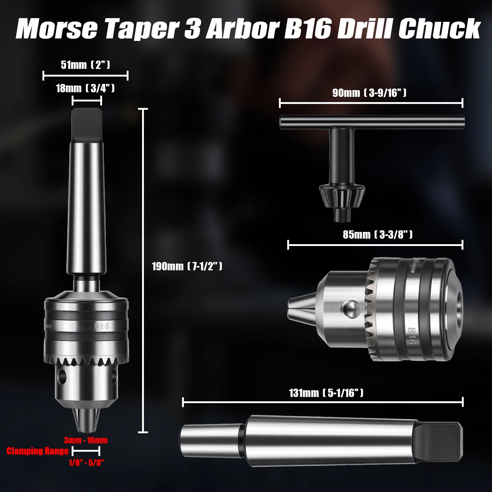 MT3 B16 Drill Chuck 3-16mm Morse Taper 3 Arbor Key Type Drill Chuck for Bench Drill Magnetic Drill Press Drilling Accessories