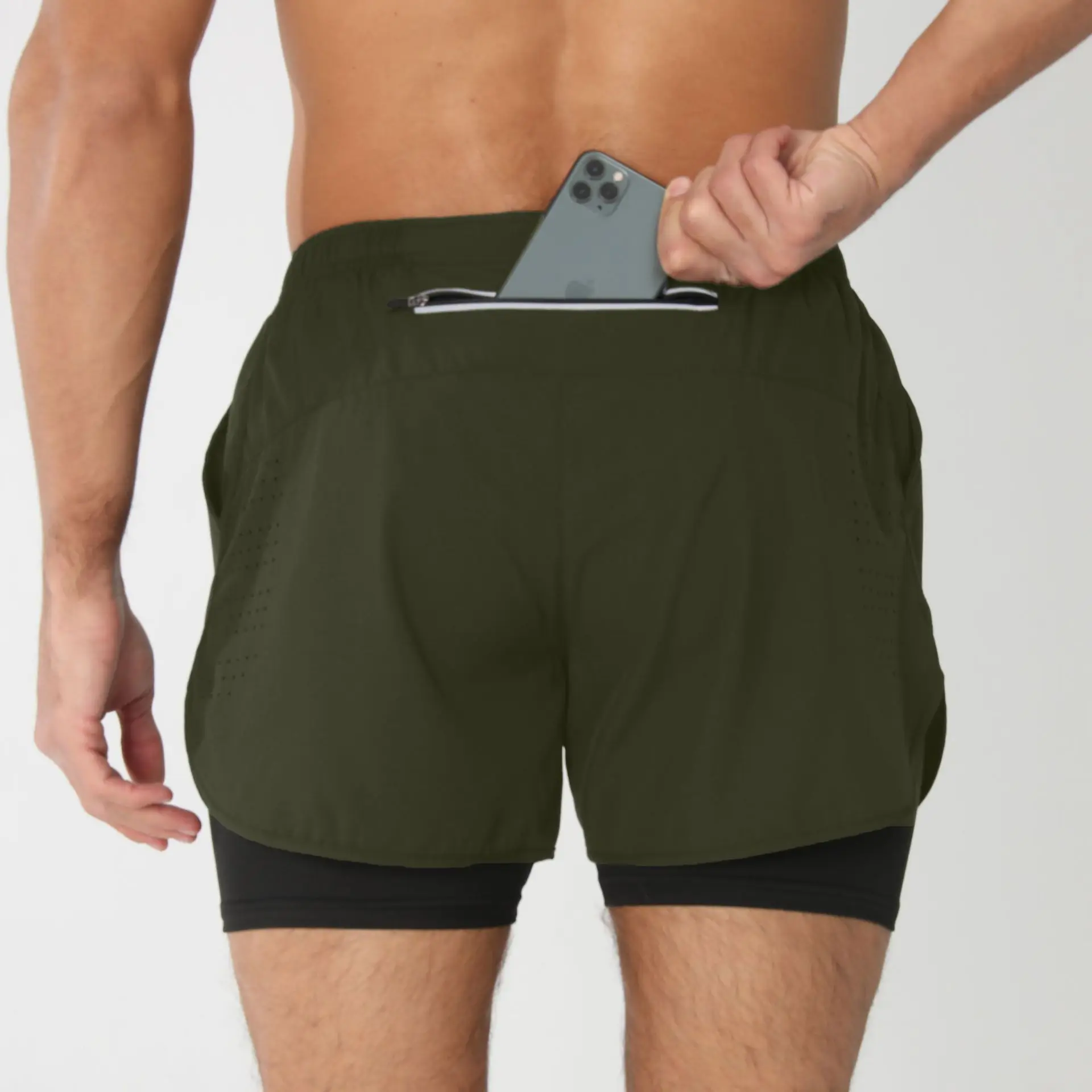 

Мужские свободные двухслойные шорты для фитнеса 2-в-1 с антибликовой подкладкой и быстросохнущей подкладкой