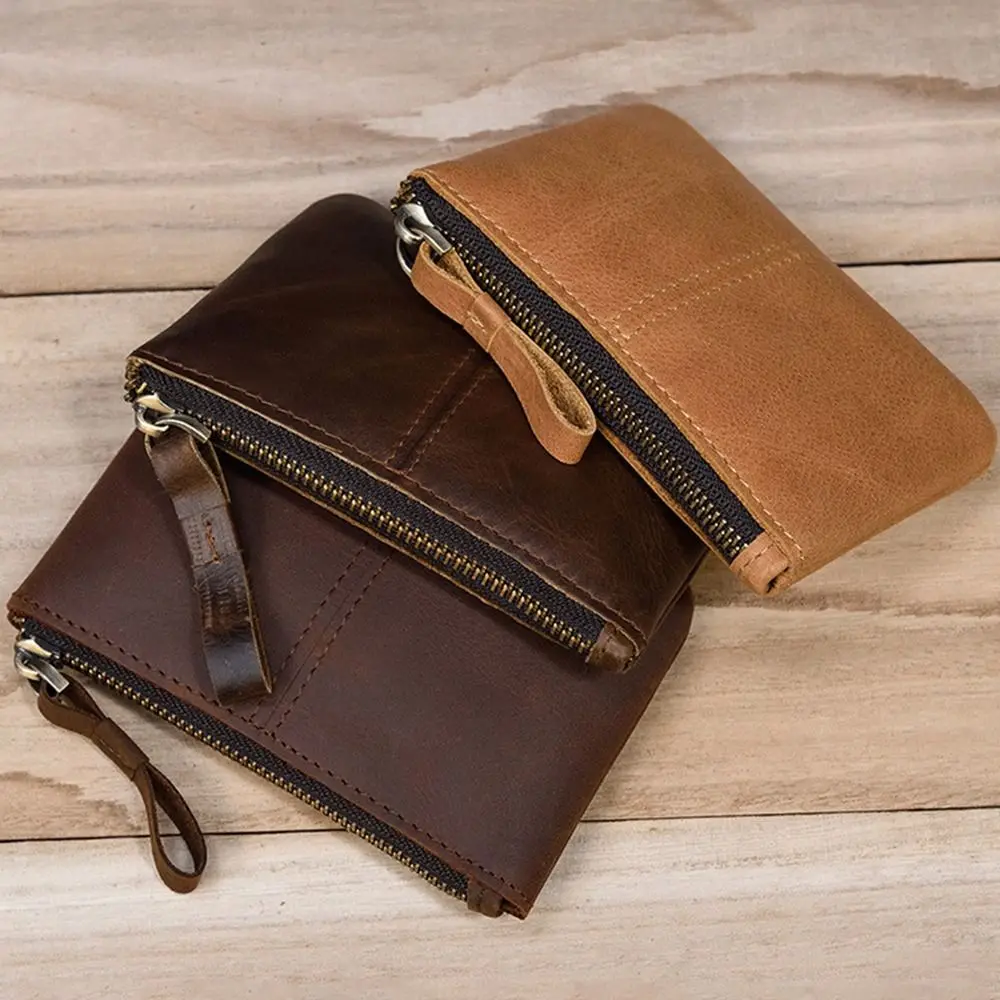 Tarjetero de cuero genuino para monedas, Mini monedero de cambio corto, carteras de embrague, regalos de moda