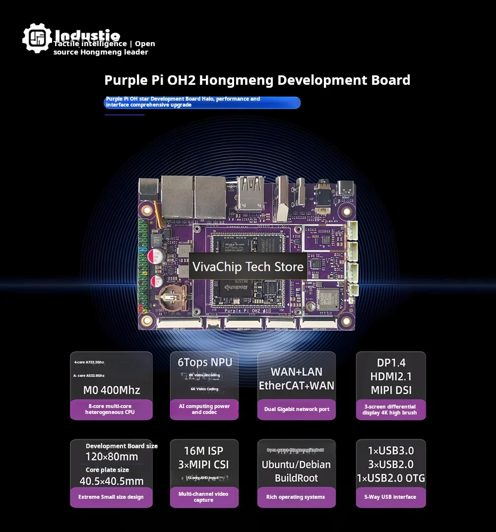 VivaCTPurple Pi OH2 Pro: RK3576 Open-Source Dev Board For Android/Linux AI Industrial Kits