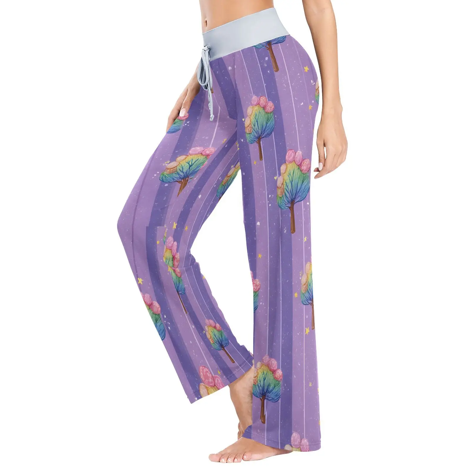 Cordão dormir inferior feminino calças compridas tamanho solto casa pijamas roxo sexy calça casual primavera verão moda pijamas