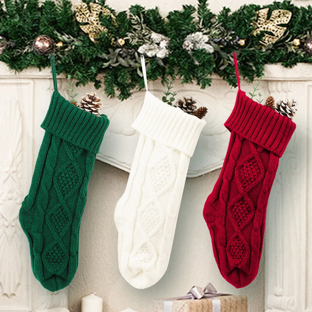 

1PC Christmas Stockings Cable Knit Stocking Christmas Gifts Holiday Stocking For Kids Xmas Decoration Candy Christmas Socks