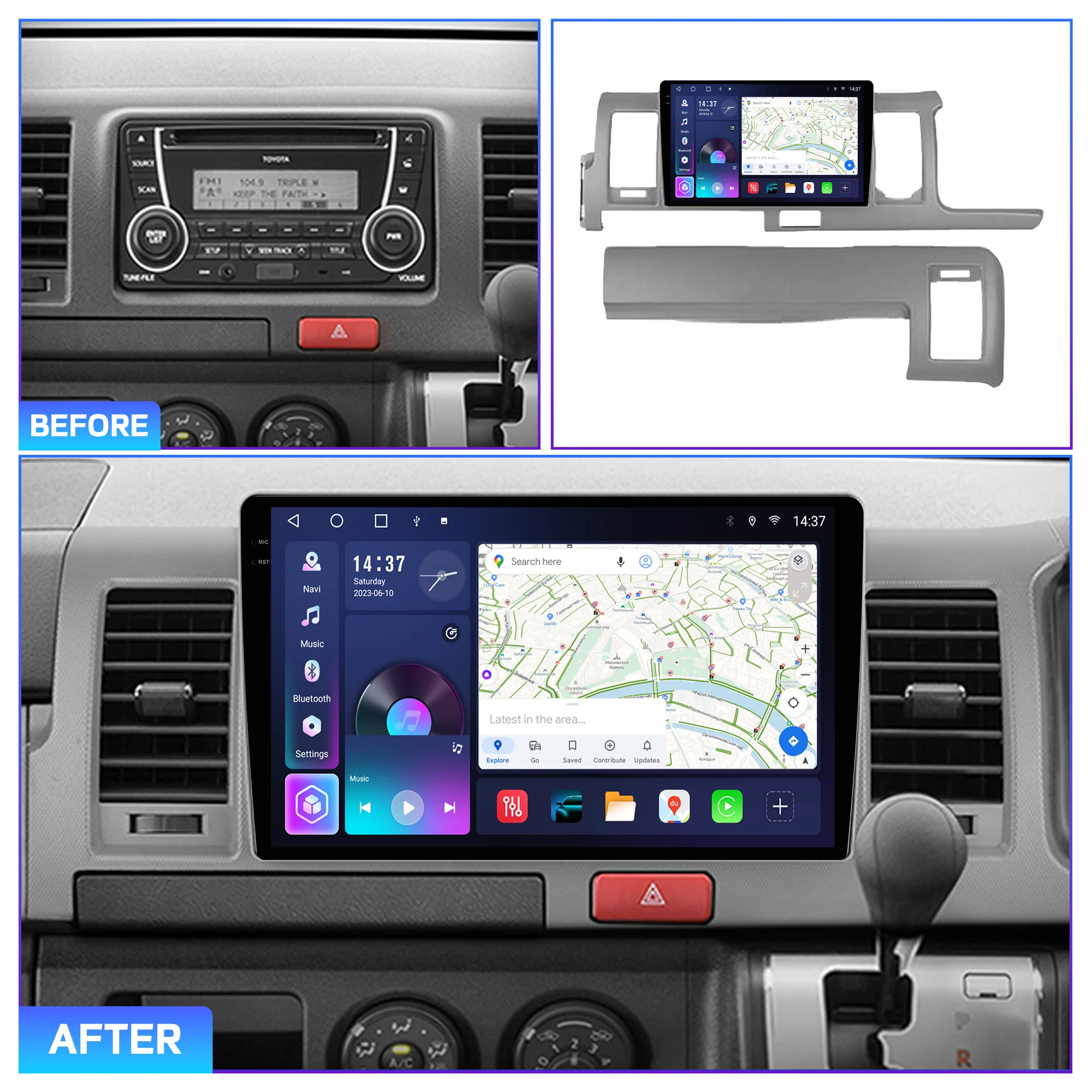 Penhui Android Car DVD Player Screen for Toyota Hiace H200 2010 - 2018 RHD Audio Video 2 Din DSP Bluetooth Carplay