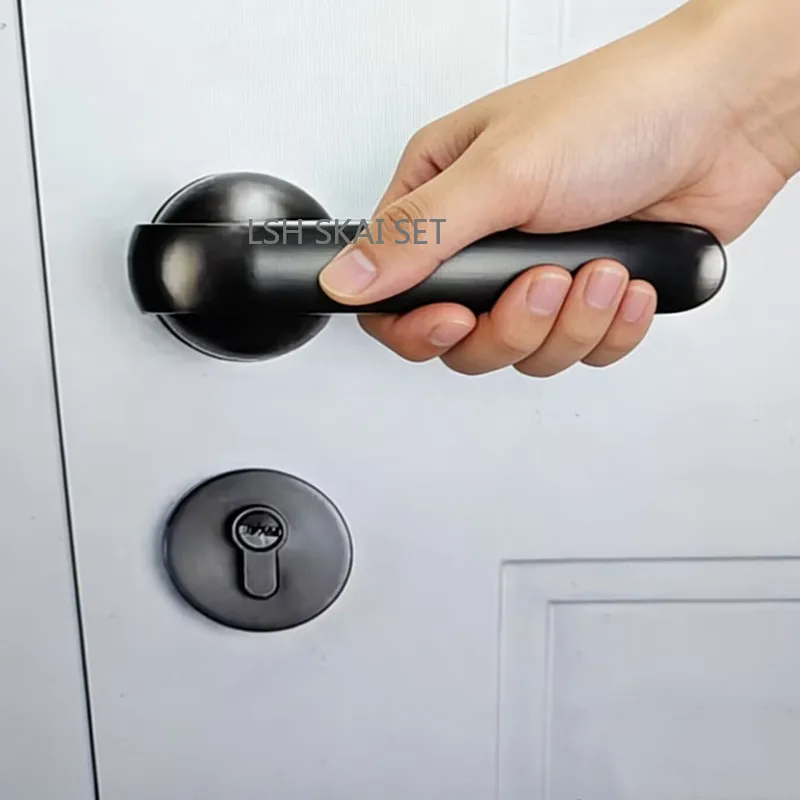 

Sleek Black Door Handle Lock Set Zinc Alloy Antirust Lever Handle Home Bedroom Door Locks Office Wooden Metal Door Security Lock