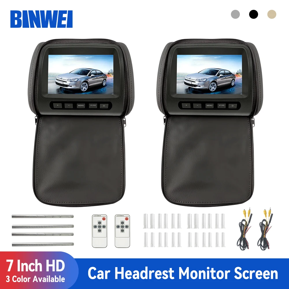 BINWEI 7 Inch Car Headrest Monitor with Zip Bag Automotive Pillow Monitor AV Input Display no Touch Screen Universal