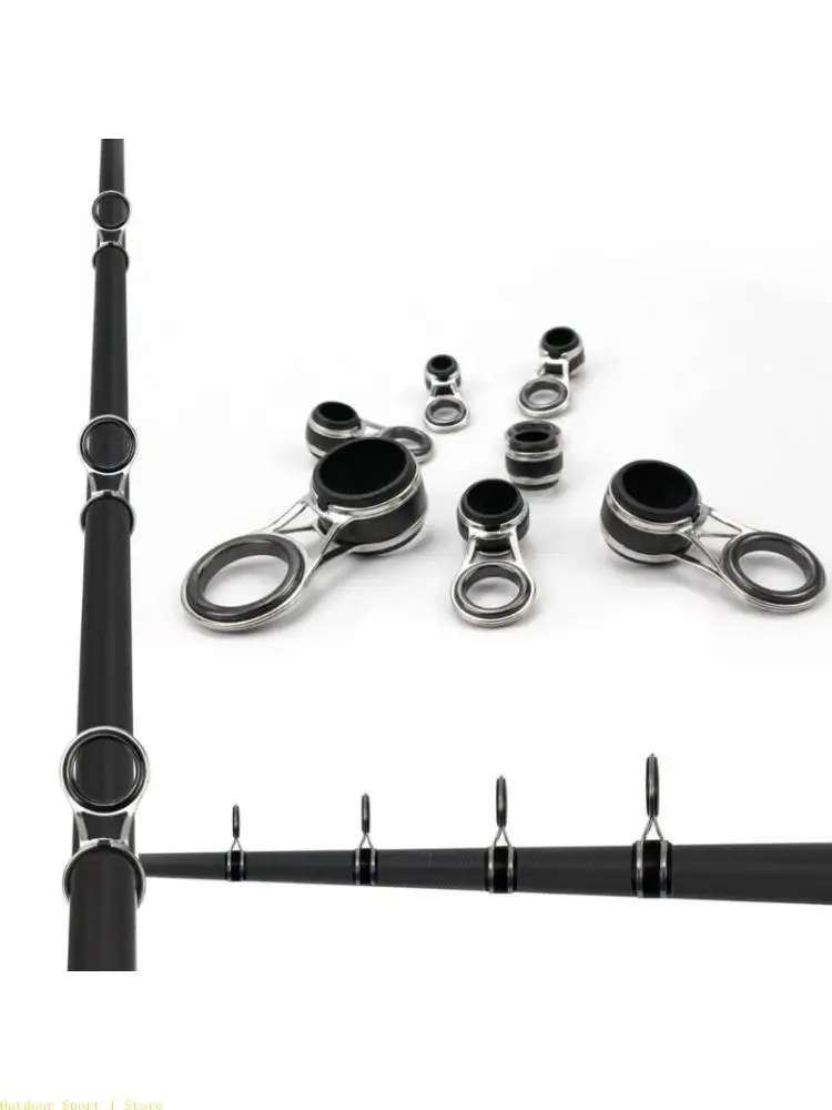 A0KA 10Pcs 10 Size Stainless Steels Frame Fishing Rod Guides Replacement Set Fishing Rod Eye Repair Kits with Ceramic Rings