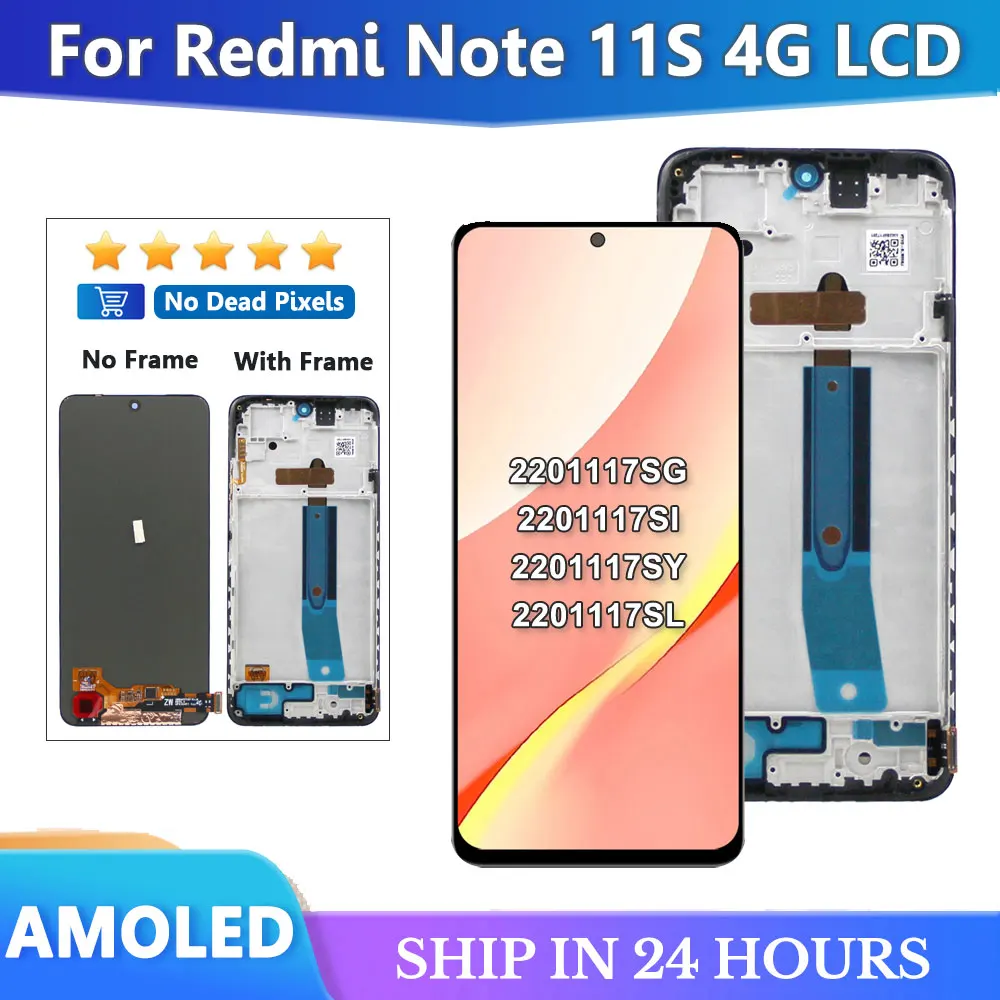 

Сменный дисплей 6,43 дюйма AMOLED Note 11S, для Xiaomi Redmi Note 11S 2201117SG, ЖК-дисплей с сенсорным экраном и дигитайзером в сборе