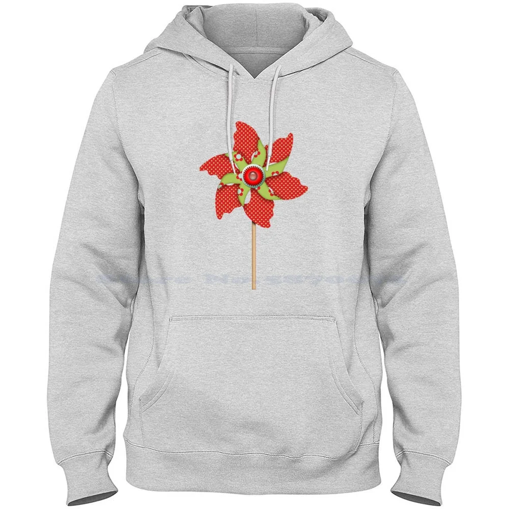 Red And Green Dotted Pinwheel 100% Cotton Hoodie Pinwheel Floral Dotted Red Green Cute Cheries Art