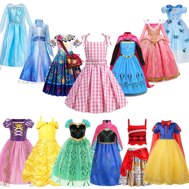 Disney Princess Dress for Kids Girl Rapunzel Anna Elsa Costume Children Frozen Dress for Girls Cosplay Halloween Party Dresses