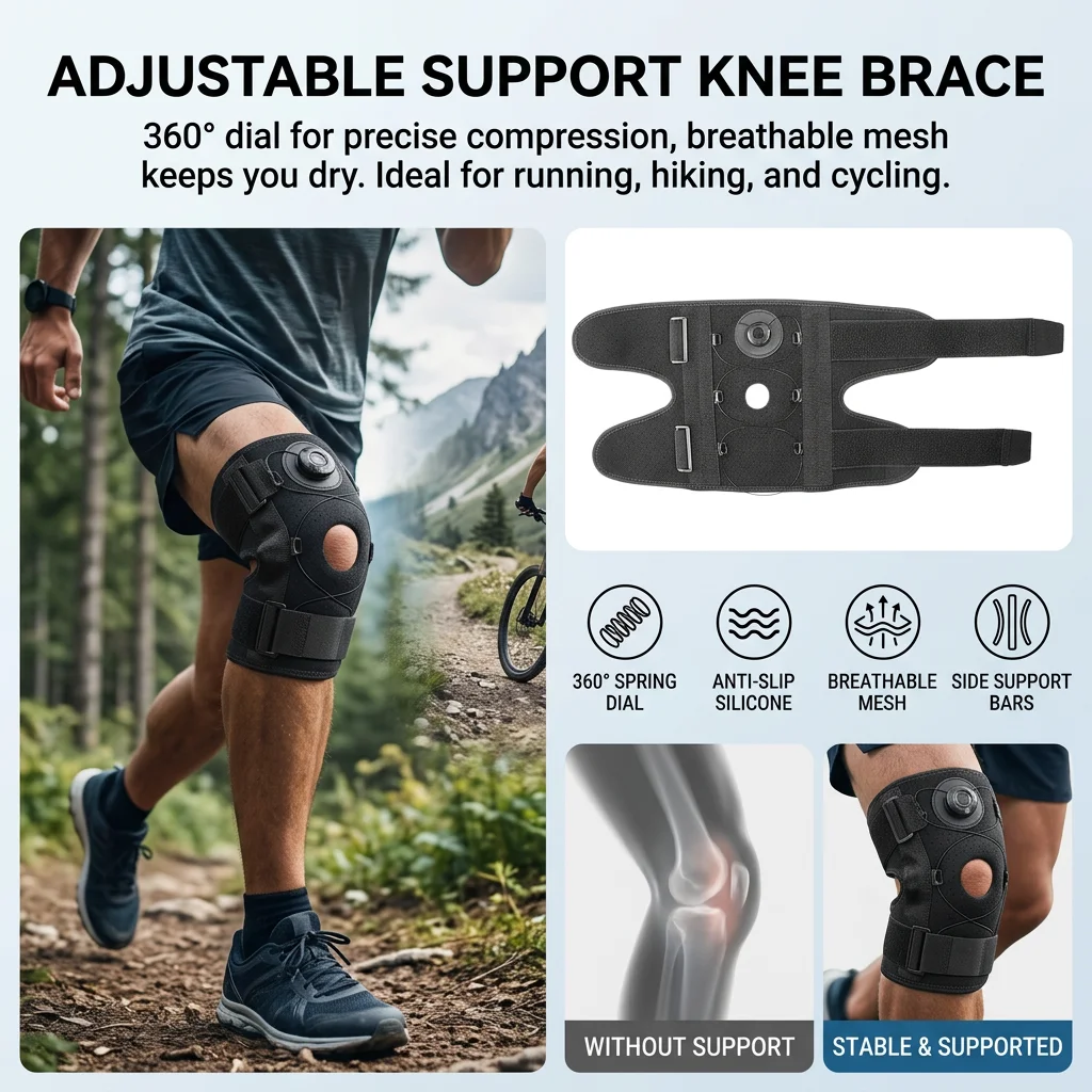 1pc Knee Brace Memory Foam for Running Hiking Cycling Basketball Joint Stabilizer Breathable Compression Support Durable