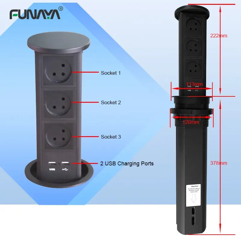 POP UP Table Sockets Israel Power Plugs 3 Outlets 2 USB 10A 110V 220V Hidden Alloy Pneumatic Desktop Electric Countertop Socket