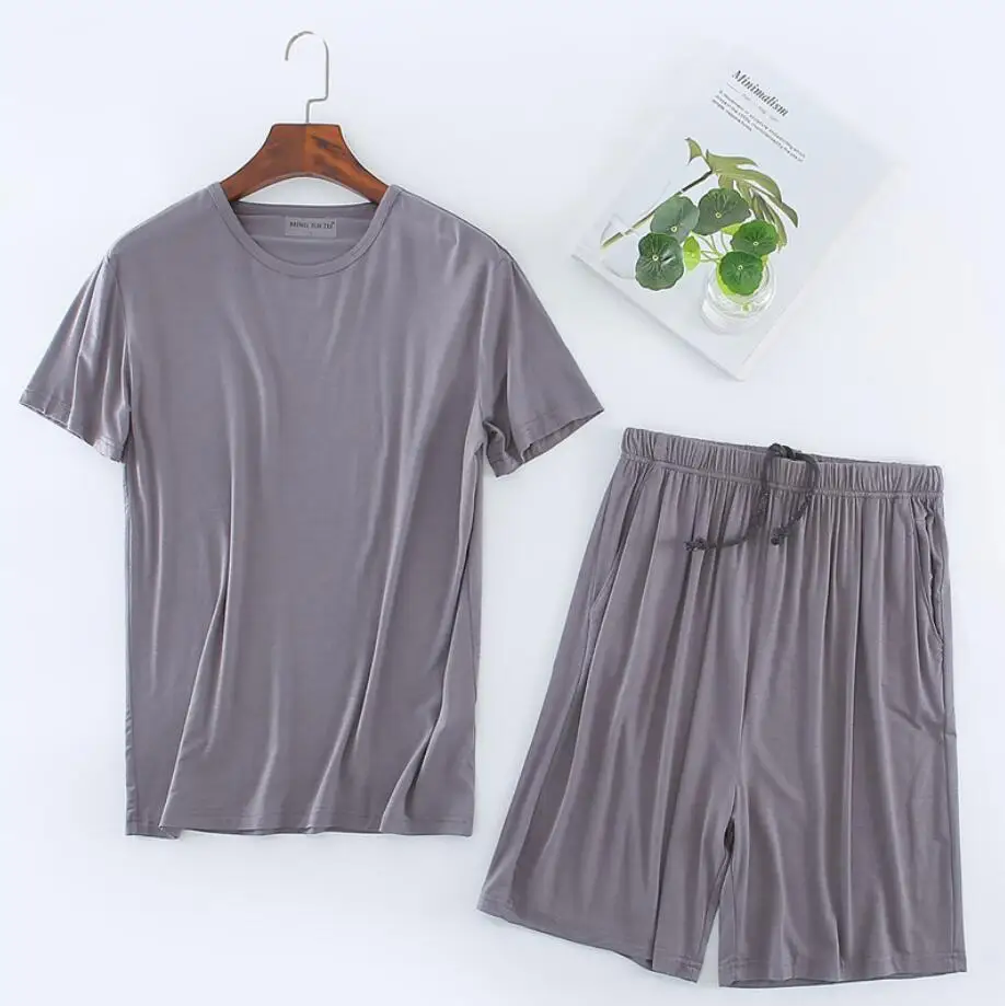 

150kg Plus Size 2xl 3xl 4xl 8xl 150kg Men Pajamas Sets Solid Color O Neck Summer Modal Home Wear Short Sleeve Top And Short