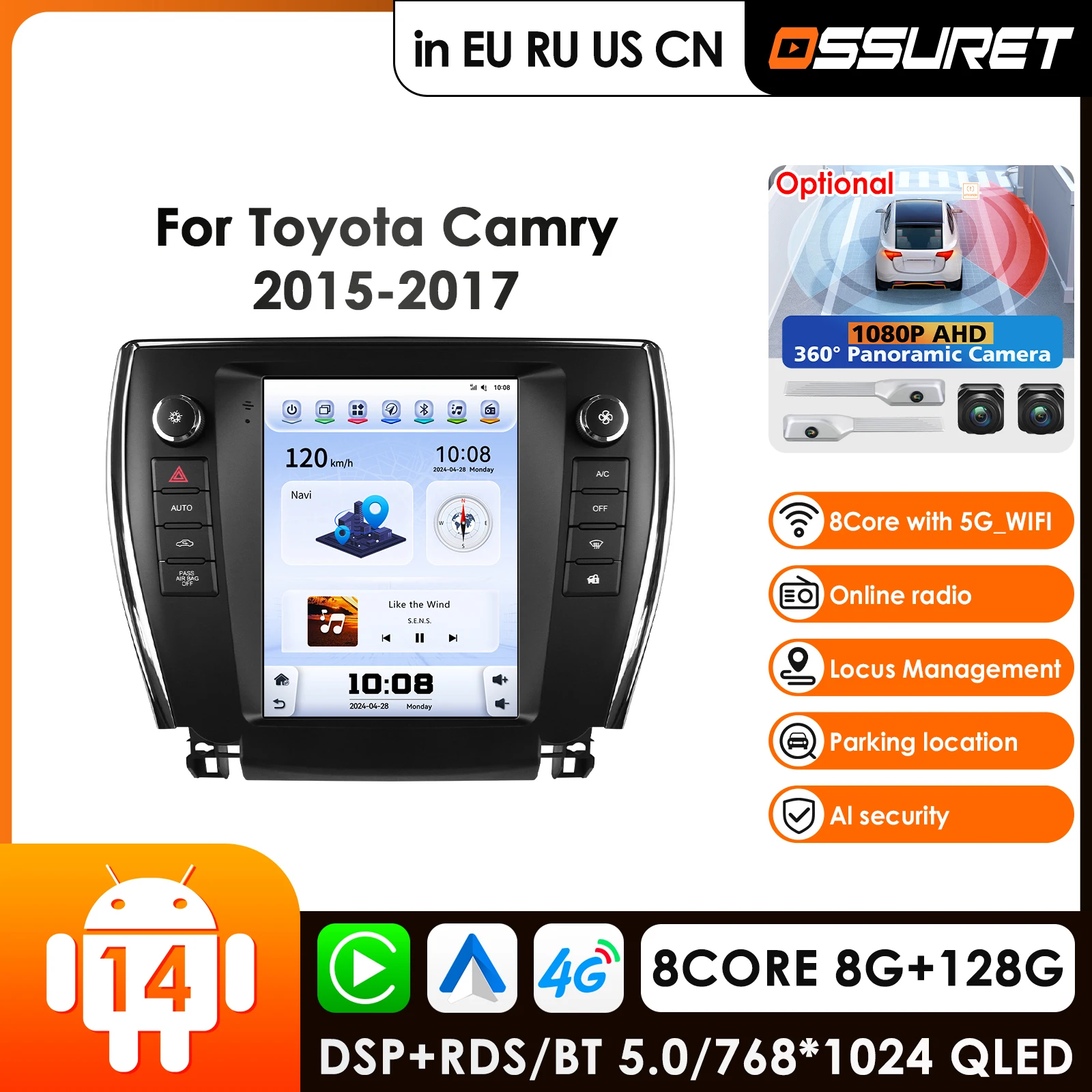 

OSSURET 9.7 Inch Car Radio for Toyota Camry 2015-2017 US Version Wireless Carplay Android 14 Multimedia Player Stereo GPS