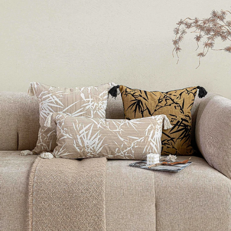 30X65/45X45/50X50CM Bamboo Leaf  Throw Pillow Cover Retro Tassel Stamping Waist Cushion Cover Decor Home Decorative Pillowcase