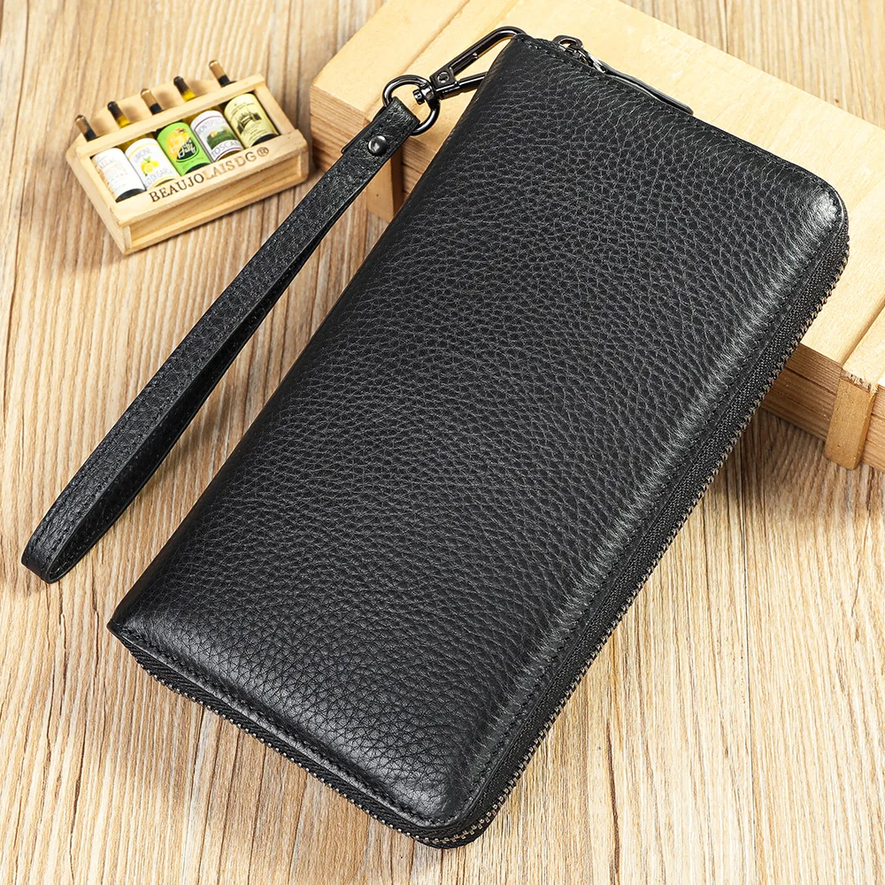 

Черный мужской кошелек-клатч, длинные кошельки для мужчин, повседневный деловой кошелек из натуральной кожи на молнии, большая вместительная сумка для телефона