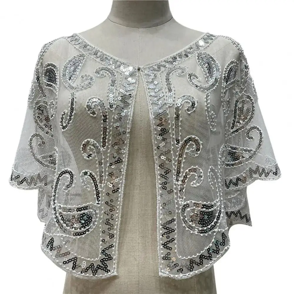 

Retro Sequins Poncho Coat Vintage Style Embroidery Sequins Tassel Shawls Blingbling Sequins Hollow Out Flapper Shawl