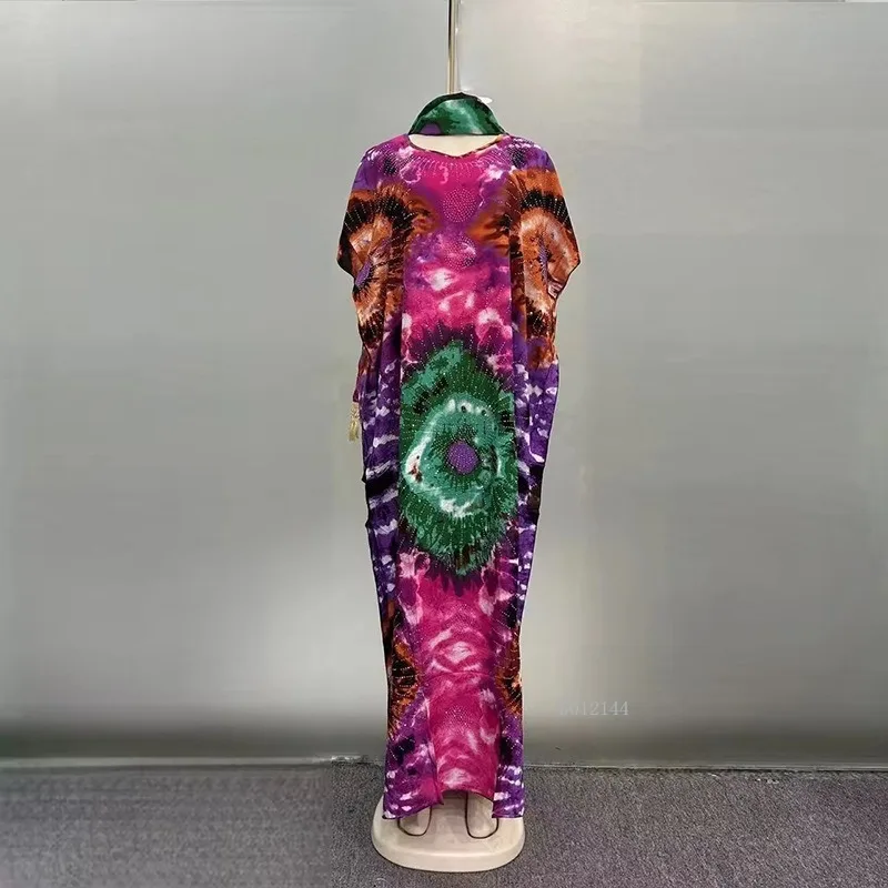 Elegante Viskose-Kimono-Robe für Damen, Übergröße, Blumendruck, Diamant, breit, schulterfrei, langärmelig, Fransenschal