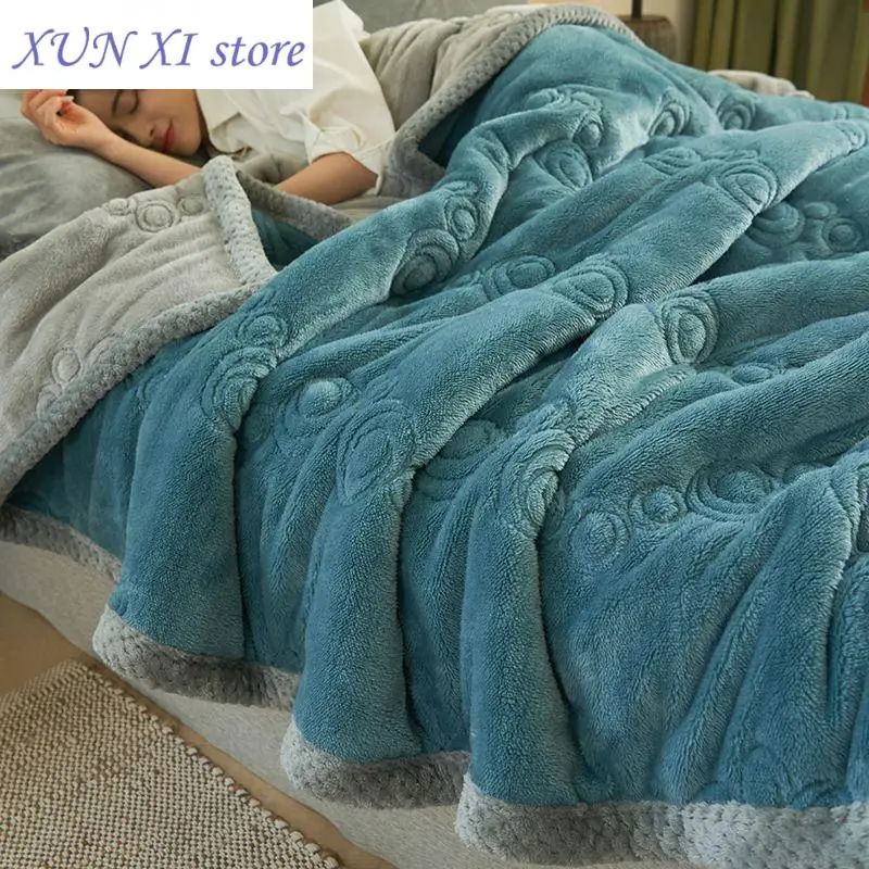 

New Winter Warm Thick Bed Blanket Double Sided Imitation Lamb Velvet Plaid Blanket Throw Sofa Cover Newborn Wrap Kids Bedspread