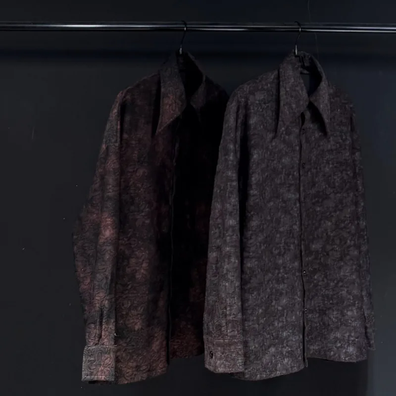 WVGA ربيع الخريف جديد رجل المد شارع العليا الدانتيل العصرية طويلة الأكمام قميص المتخصصة شيك عادية بدوره إلى أسفل طوق القمم Ins Y2K W13374 #2