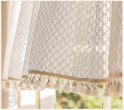 French half curtain kitchen short curtain tassel texture aisle partition through pole style retro woven linen color door curtain