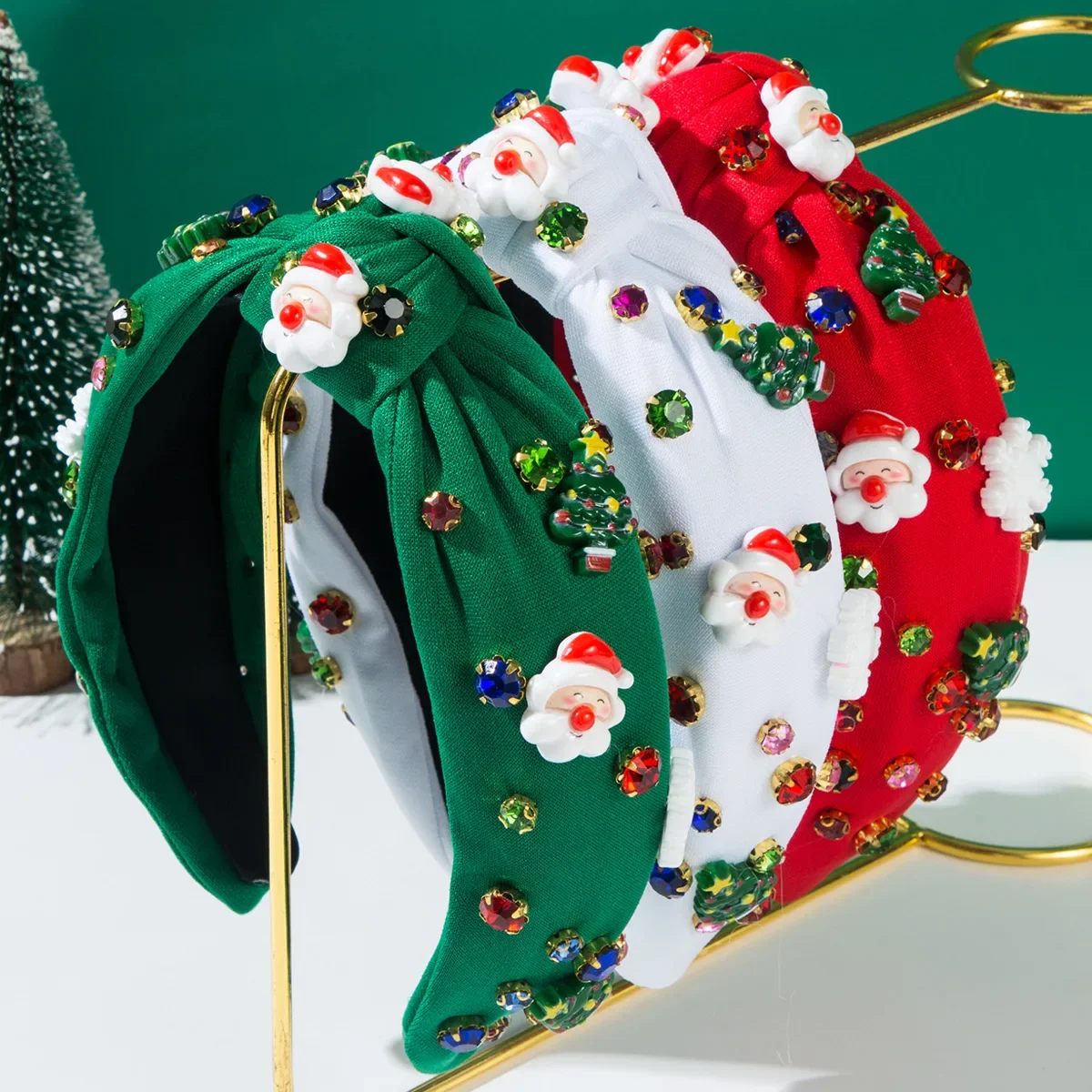 Hot-selling Fashion New Christmas Headband  Knotted with Diamonds Santa Claus Christmas Tree Holiday Hair Accessories