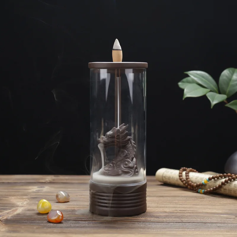 Autumn and Winter Dragon Cloud Sea Acrylic Cover Backflow Incense Burner Creative Home Exquisite Office Gift