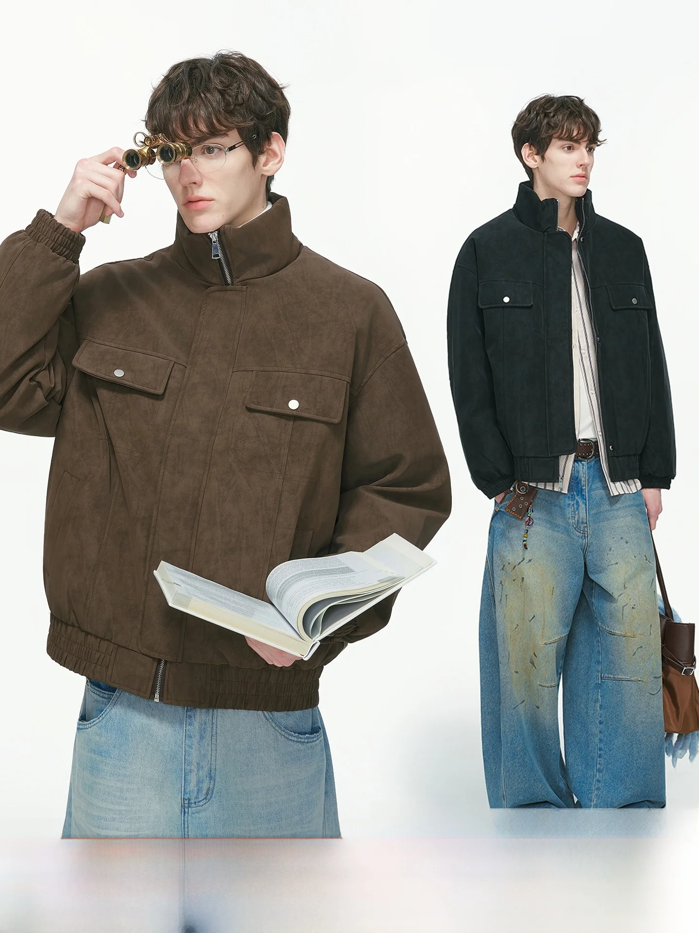 

Dr Made Men's Thiened Warm Du down Workwear Jaet Winter Outerwear Suede Fabric No Hat Youth ular Sle