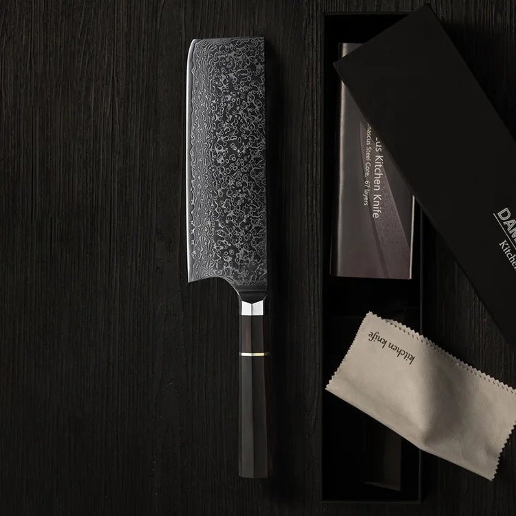 7 Inch Nakiri Knife 67-layers Damascus Steel VG10 Blade Sharp Chef Cleaver Meat Slicing Vegetables Kitchen Knives Ebony Hnadle