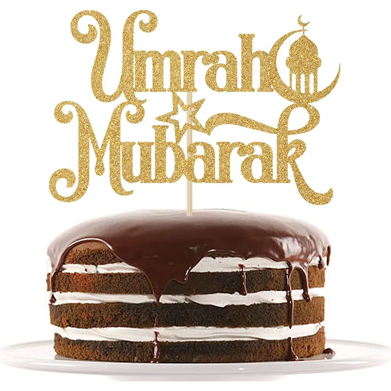 

Umrah Mubarak Cake Topper, Ramadan Mubarak Cake Decorations, Muslim Eid al-Fitr Party Decorations Gold Glitter