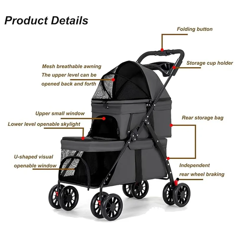 Double Pet Stroller for Dogs and Cats,Double Dog Stroller for 2 Small Medium Dogs,4 Lockable Wheels/Lightweight/Folding