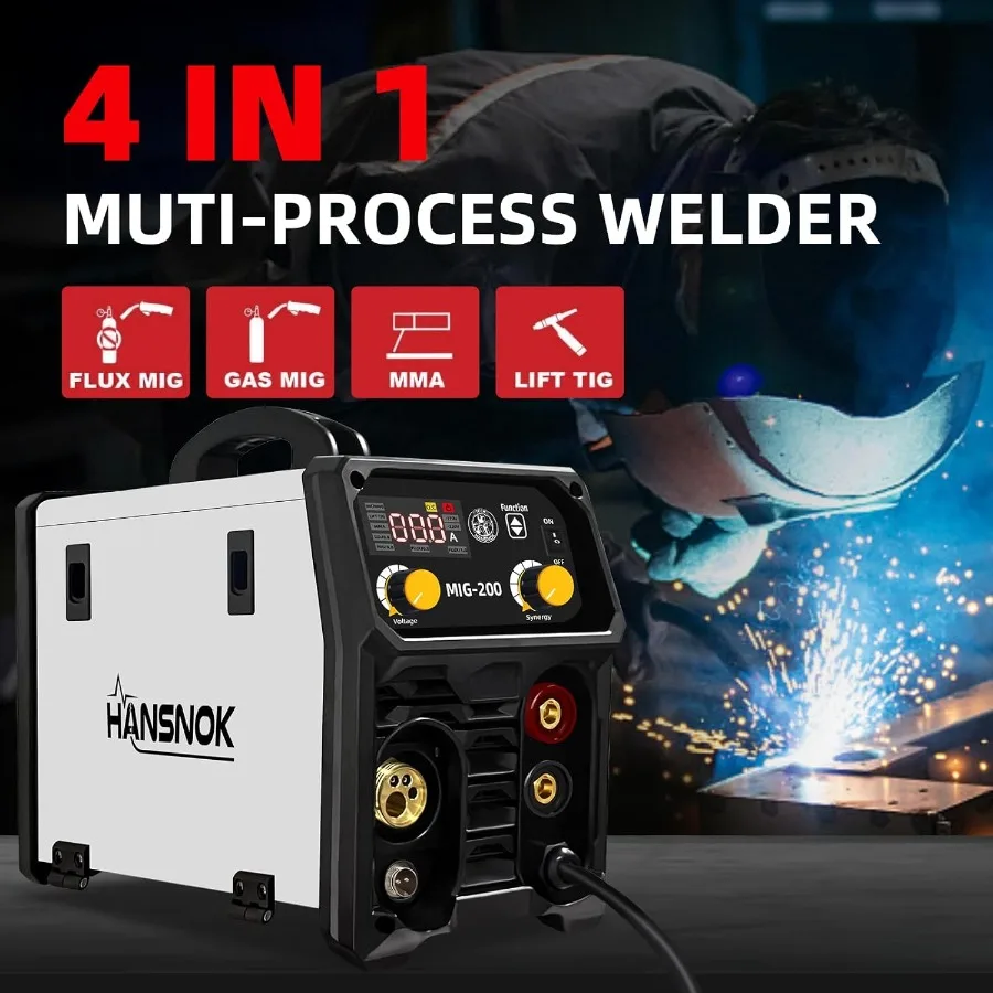 200Amp Portable Gasless MIG Welder 110V/220V MIG/Flux Core MIG/Lift TIG/Stick 4-in-1 Welding Machine IGBT Inverter Weld