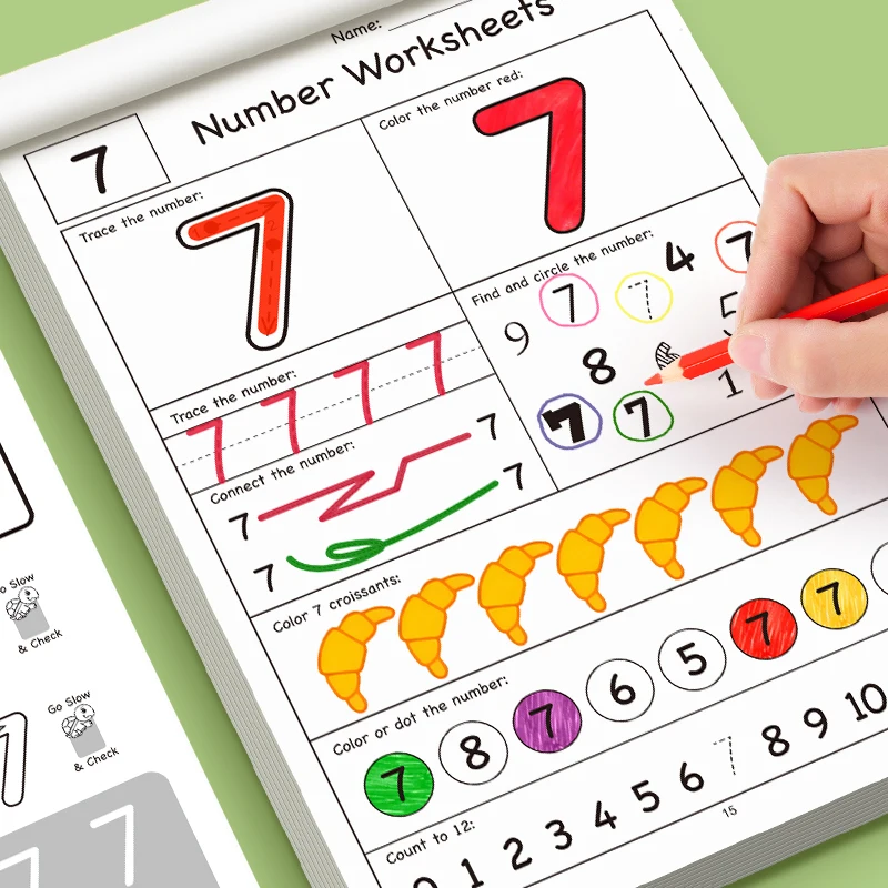 Illustriertes Mathe-Arbeitsbuch für 32 Seiten, entworfen für interaktives Vorschullernen, mit Zahlenverfolgung 0–12 Übungsbuch – Detail 7