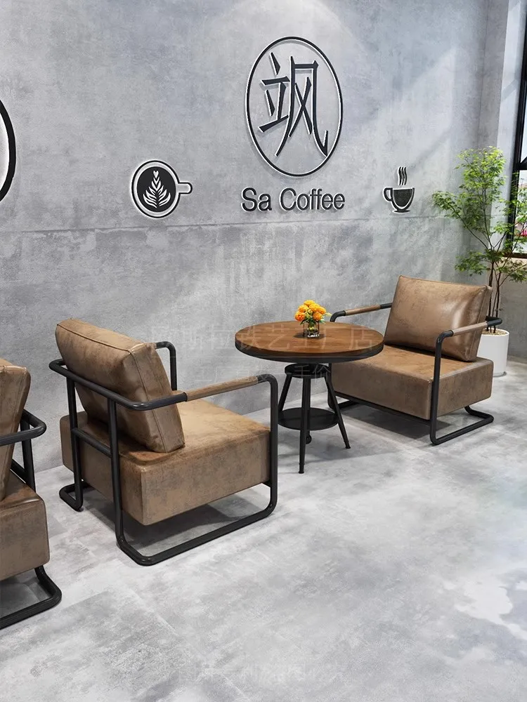 Solid wood table and chair set, sofa, cafe, bistro, barbecue, tea house, clear bar combination