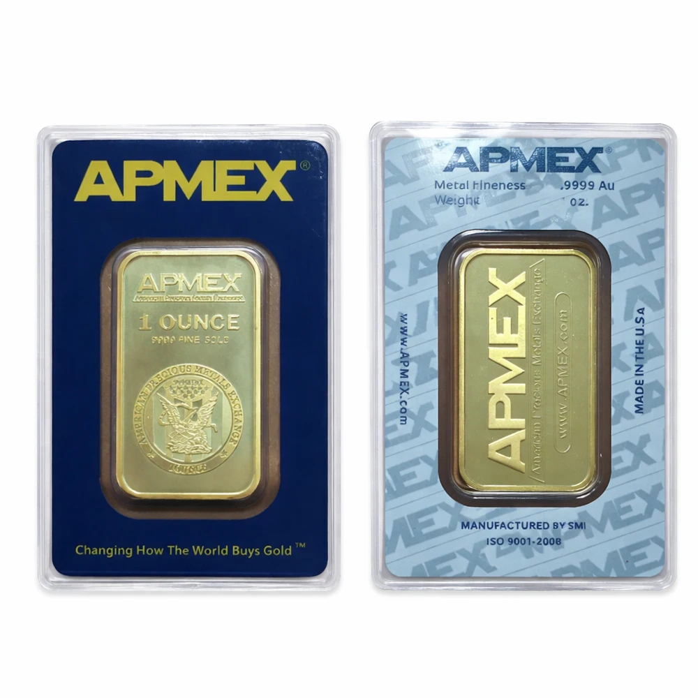 Barra de Oro APMEX de 1 oz, Lingote de Oro de 24k, Barra de Latón Chapada en Oro APMEX, No Magnética, Regalo Empresarial, Coleccionable