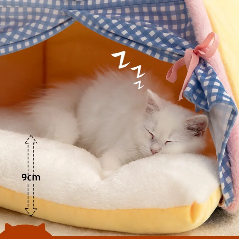 Cat Bed Winter Clamshell Kitten Tents Soft Plush Cat Beds Pet Tent Bed Cats House Supplies Accessories Warm Cushions