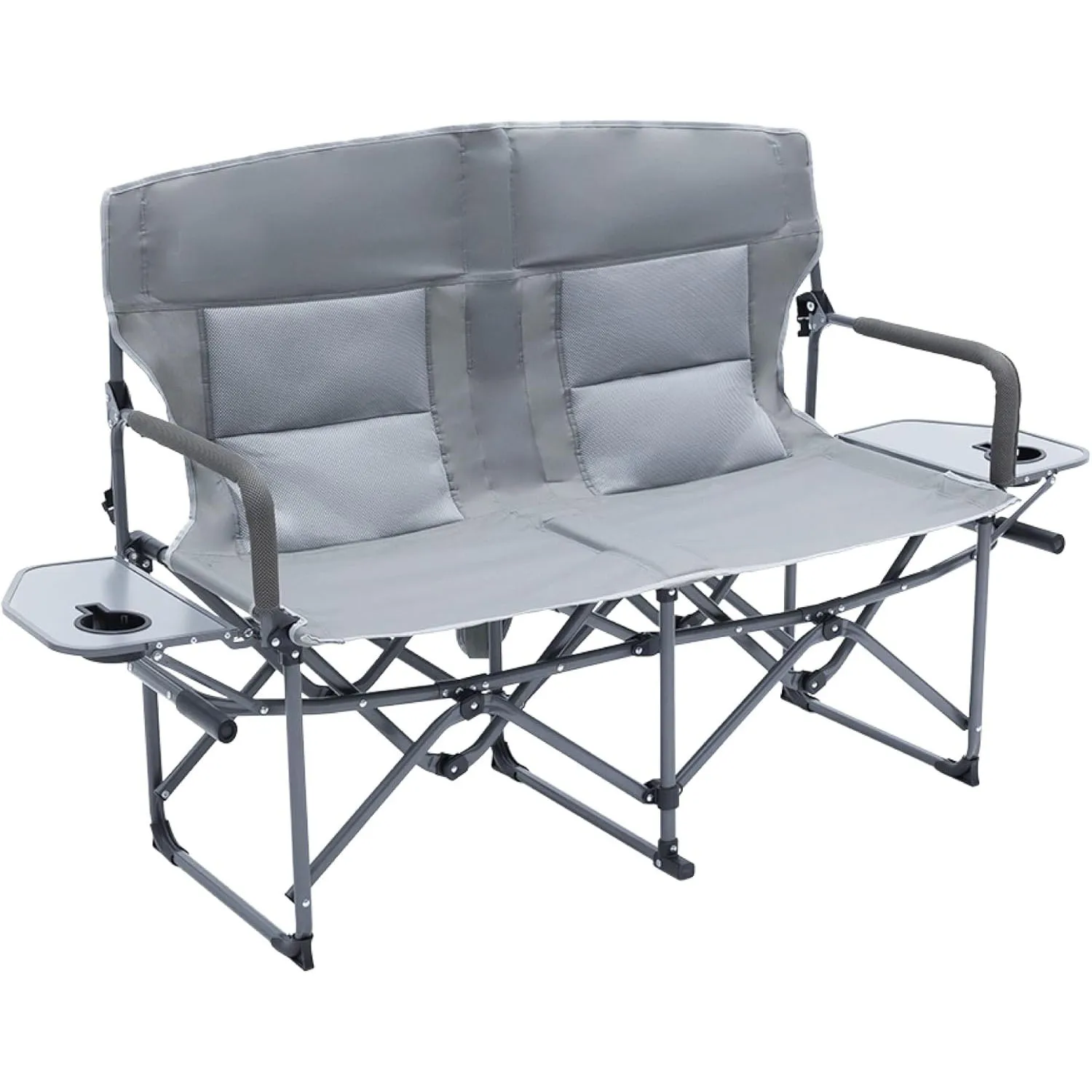 

Oversized Double Portable Folding Director Loveseat Chair with Padded BackrestSide Table